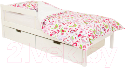 Односпальная кровать детская Бельмарко Skogen classic / 575 (белый) - пример комплектации с ящиками