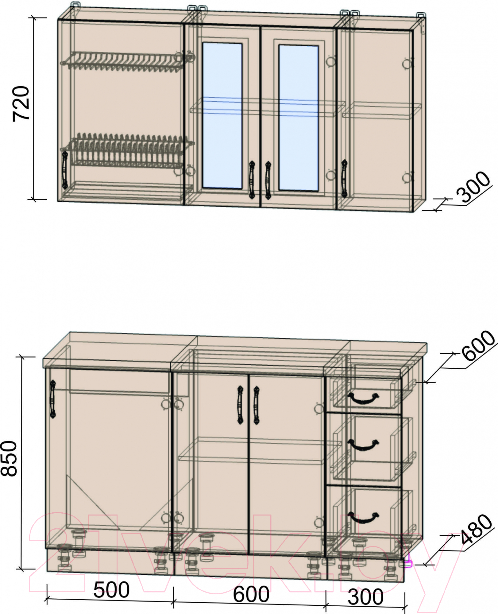 Готовая кухня Интерлиния Мила Крафт 1.4Б (дуб королевский)