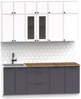 Кухонный гарнитур Интермебель Лион-5 2м (белый софт/графит софт/дуб флагстаф темный) - 