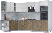 Кухонный гарнитур Интерлиния Мила Лайт 1.88x3.0 левая (вудлайн кремовый/дуб веллингтон/серый каспий) - 