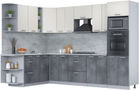 Кухонный гарнитур Интерлиния Мила Лайт 1.88x3.0 левая (персидский жемчуг/бетон портленд/серый каспий) - 
