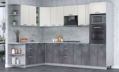 Готовая кухня Интерлиния Мила Лайт 1.88x3.0 левая (персидский жемчуг/бетон портленд/серый каспий)