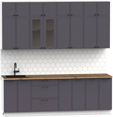 Кухонный гарнитур Интермебель Лион-8 В-1 2.4м (графит софт/дуб флагстаф темный)