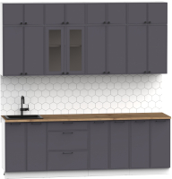 Кухонный гарнитур Интермебель Лион-8 2.4м (графит софт/дуб флагстаф темный) - 