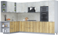 Кухонный гарнитур Интерлиния Мила Лайт 1.88x3.2 левая (бетон лайт/дуб золотой/опал светлый) - 