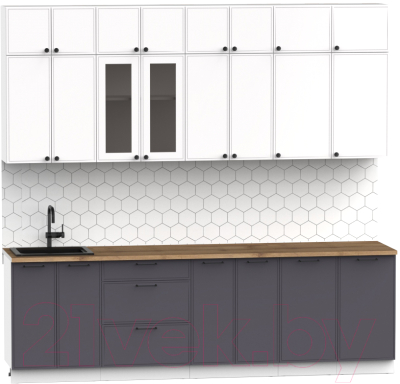 Кухонный гарнитур Интермебель Лион-9 В-1 2.6м (белый софт/графит софт/дуб флагстаф темный)