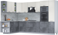 Кухонный гарнитур Интерлиния Мила Лайт 1.88x3.2 левая (персидский жемчуг/бетон портленд/серый каспий) - 