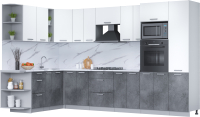 Кухонный гарнитур Интерлиния Мила Лайт 1.88x3.4 левая (белый платинум/бетон портленд/белый гранит) - 