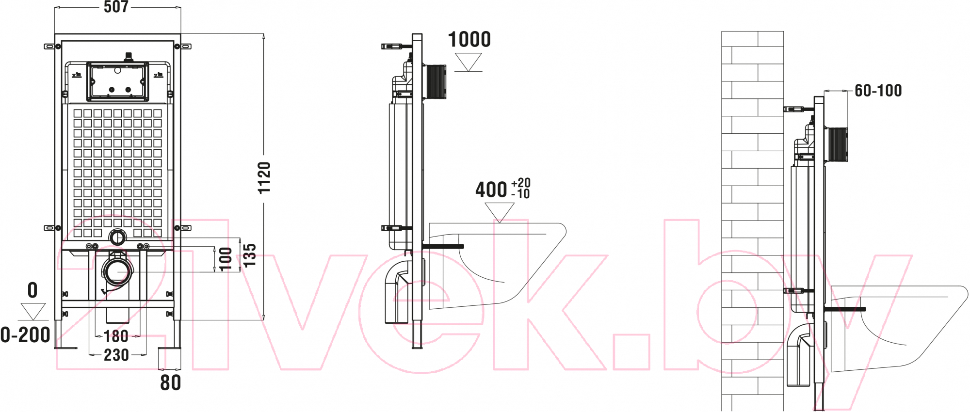 Унитаз подвесной с инсталляцией WeltWasser Marberg 507 + Erlenbach 004 GL-WT + Mar 507 RD GL-WT