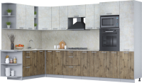 Кухонный гарнитур Интерлиния Мила Лайт 1.88x3.4 левая (бетон лайт/дуб веллингтон/опал светлый) - 