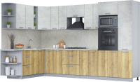 Кухонный гарнитур Интерлиния Мила Лайт 1.88x3.4 левая (бетон лайт/дуб золотой/опал светлый) - 
