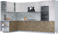 Кухонный гарнитур Интерлиния Мила Лайт 1.88x3.4 левая (вудлайн кремовый/дуб веллингтон/серый каспий) - 