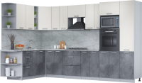 Кухонный гарнитур Интерлиния Мила Лайт 1.88x3.4 левая (персидский жемчуг/бетон портленд/серый каспий) - 