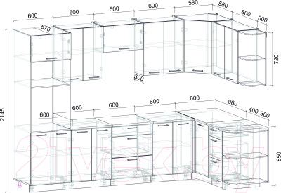 Готовая кухня Интерлиния Мила Лайт 1.68x3.0 правая (персидский жемчуг/антрацит/травертин серый)