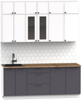Кухонный гарнитур Интермебель Лион-5 В-1 2м (белый софт/графит софт/дуб флагстаф темный) - 