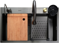 Мойка кухонная со смесителем Avina Futur FK 7546 Rbe Multi Embossing (черный нано) - 