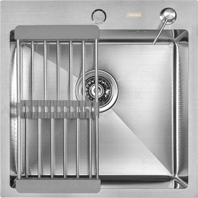 Мойка кухонная Arfeka Eco AR 50x50 + CL AR + DS AR (Satin Decor, с дозатором и коландером) - 