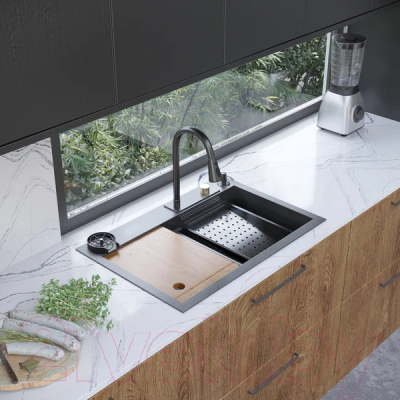 Мойка кухонная со смесителем Arfeka Eco AR PVD Nano 68x45 (черный)