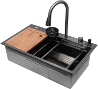 Мойка кухонная со смесителем Arfeka Eco AR PVD Nano 75x45 (черный) - 