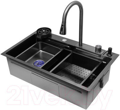 Мойка кухонная со смесителем Arfeka Eco AR PVD Nano 75x45 (черный)
