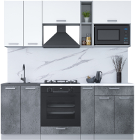Кухонный гарнитур Интерлиния Мила Лайт 2.0 ВТ (белый платинум/бетон портленд/белый гранит) - 