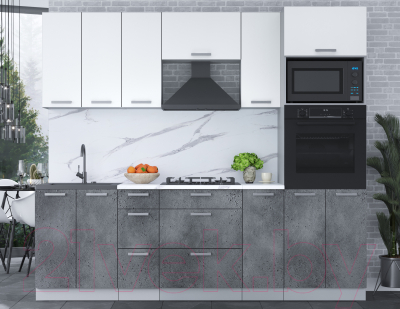 Готовая кухня Интерлиния Мила Лайт 2.4 ВТ (белый платинум/бетон портленд/белый гранит)