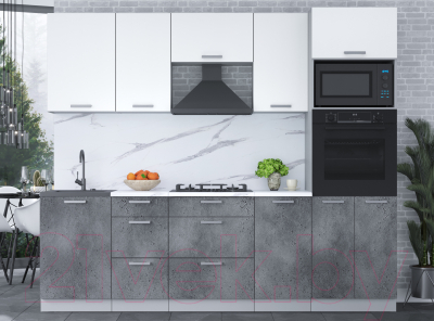 Готовая кухня Интерлиния Мила Лайт 2.5 ВТ (белый платинум/бетон портленд/белый гранит)