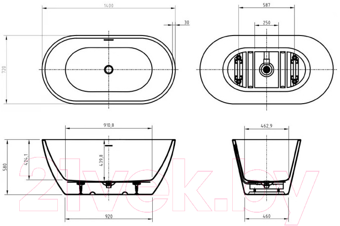 Ванна акриловая BelBagno Due BB701-1400-720-K