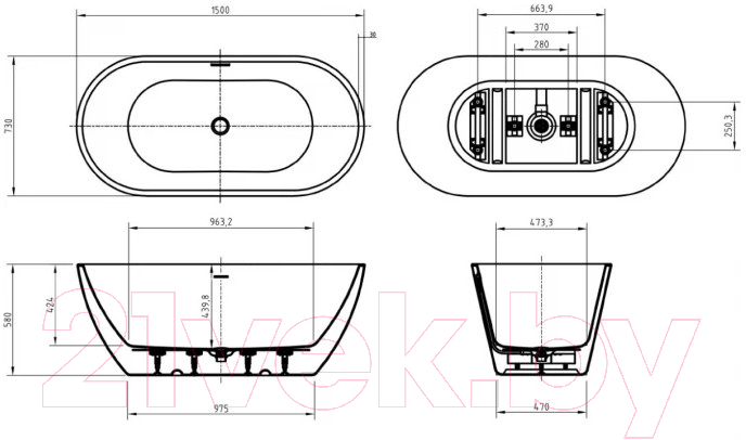 Ванна акриловая BelBagno Due BB701-1500-730-K