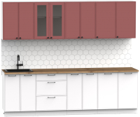 Кухонный гарнитур Интермебель Лион-19 В-1 2.6м (красная глазурь софт/белый софт/дуб флагстаф темный) - 