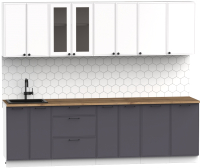Кухонный гарнитур Интермебель Лион-19 В-1 2.6м (белый софт/графит софт/дуб флагстаф темный) - 