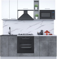 Кухонный гарнитур Интерлиния Мила 2.0 ВТ (белый платинум/бетон портленд/белый гранит) - 