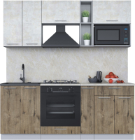 Кухонный гарнитур Интерлиния Мила 2.0 ВТ (бетон лайт/дуб веллингтон/опал светлый) - 