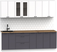 Кухонный гарнитур Интермебель Лион-18 В-1 2.4м (белый софт/графит софт/дуб флагстаф темный) - 