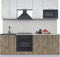 Кухонный гарнитур Интерлиния Мила 2.2 ВТ (бетон лайт/дуб веллингтон/опал светлый) - 