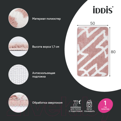 Коврик для ванной IDDIS BPQS01Mi12 (розовый)