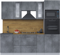 Кухонный гарнитур Интерлиния Мила 2.3 ВТ (бетон потленд/бетон портленд/дуб бунратти) - 