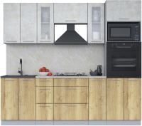 Кухонный гарнитур Интерлиния Мила 2.4 ВТ (бетон лайт/дуб золотой/опал светлый) - 