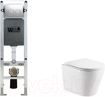 Изображение товара Унитаз подвесной с инсталляцией WeltWasser Amberg 350 ST + Salzbach 043 GL-WT + Amberg RD-CR