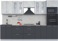 Кухонный гарнитур Интерлиния Мила 3.0 ВТ (бетон лайт/антрацит/опал светлый) - 