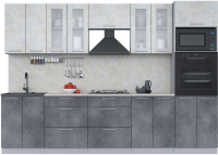 Кухонный гарнитур Интерлиния Мила 3.0 ВТ (бетон лайт/бетон портленд/опал светлый) - 
