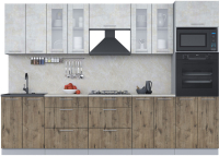 Кухонный гарнитур Интерлиния Мила 3.0 ВТ (бетон лайт/дуб веллингтон/опал светлый) - 
