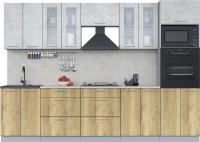 Кухонный гарнитур Интерлиния Мила 3.0 ВТ (бетон лайт/дуб золотой/опал светлый) - 