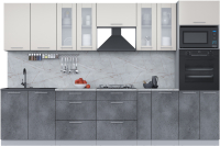 Кухонный гарнитур Интерлиния Мила 3.2 ВТ (персидский жемчуг/бетон портленд/серый каспий) - 