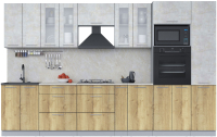 Кухонный гарнитур Интерлиния Мила 3.4 ВТ (бетон лайт/дуб золотой/опал светлый) - 