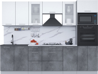 Кухонный гарнитур Интерлиния Мила 2.8 ВТ (белый платинум/бетон портленд/белый гранит) - 