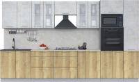 Кухонный гарнитур Интерлиния Мила 3.6 ВТ (бетон лайт/дуб золотой/опал светлый) - 