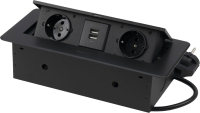 Блок розеточный AKS Nova USB выдвижной (2 розетки, черный) - 