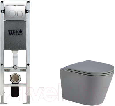 Изображение товара Унитаз подвесной с инсталляцией WeltWasser Amberg 350 ST + Salzbach 041 MT-GR + Amberg RD-MT CR