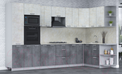 Готовая кухня Интерлиния Мила Лайт 1.68x3.4 правая (бетон лайт/бетон портленд/опал светлый)